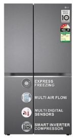 LG 655 L, 3 Star, Frost-Free Smart Inverter Double Door Side-By-Side Refrigerator (GL-B257HDSY, Dazzle Steel, Smart Diagnosis, Express Freeze | Multi Air-Flow)
