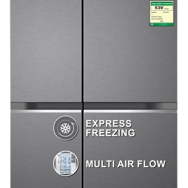 LG 655 L, 3 Star, Frost-Free Smart Inverter Double Door Side-By-Side Refrigerator (GL-B257HDSY, Dazzle Steel, Smart Diagnosis, Express Freeze | Multi Air-Flow)