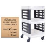 LIVINGBASICS 3 Layer Multipurpose Plastic Storage Rack/Stand Organizer with Wheels, Space-Saving Utility Trolley for Kitchen/Vegetable/Bedroom/Bathroom/Living Room/Office/Kids Toys (White-Grey)