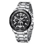 LONGBO Black Business Casual Stainless Steel Decorative Subdials Big Blue Dial Scratch Resistant Waterproof Analog Watch for Men and Boys