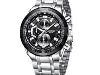 LONGBO Black Business Casual Stainless Steel Decorative Subdials Big Blue Dial Scratch Resistant Waterproof Analog Watch for Men and Boys