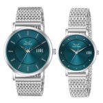 LOUIS DEVIN Stainless Steel Chain Analog Wrist Watch for Men and Women (Green/Brown/Blue/Black Dial) | Set of 2 Wrist Watches | Couple Watches | LDCM-WT092-CH