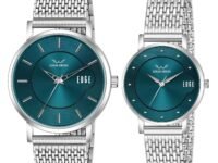 LOUIS DEVIN Stainless Steel Chain Analog Wrist Watch for Men and Women (Green/Brown/Blue/Black Dial) | Set of 2 Wrist Watches | Couple Watches | LDCM-WT092-CH
