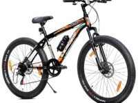 Leader Beast 24T Multispeed (7 Speed) Mountain Bike with Front Suspension & Dual Disc Brake - Black/Orange. Ideal for 12 + Years (Frame: 16 Inches)