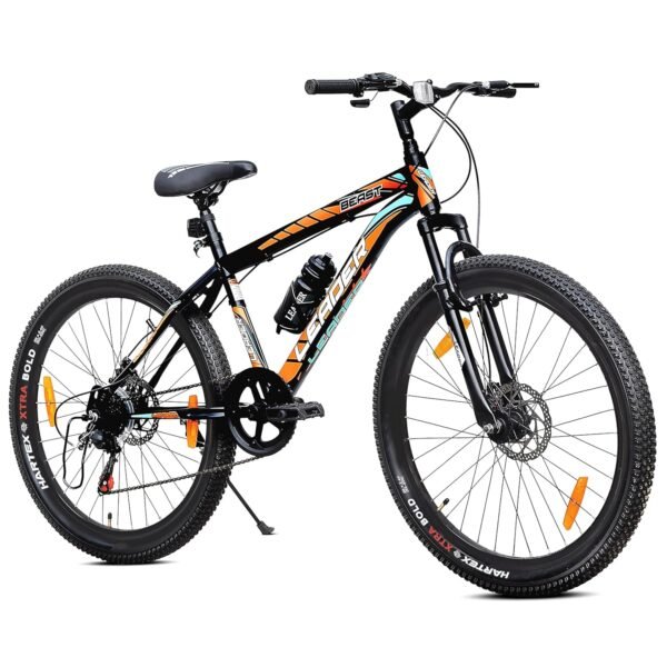 Leader Beast 24T Multispeed (7 Speed) Mountain Bike with Front Suspension & Dual Disc Brake - Black/Orange. Ideal for 12 + Years (Frame: 16 Inches)