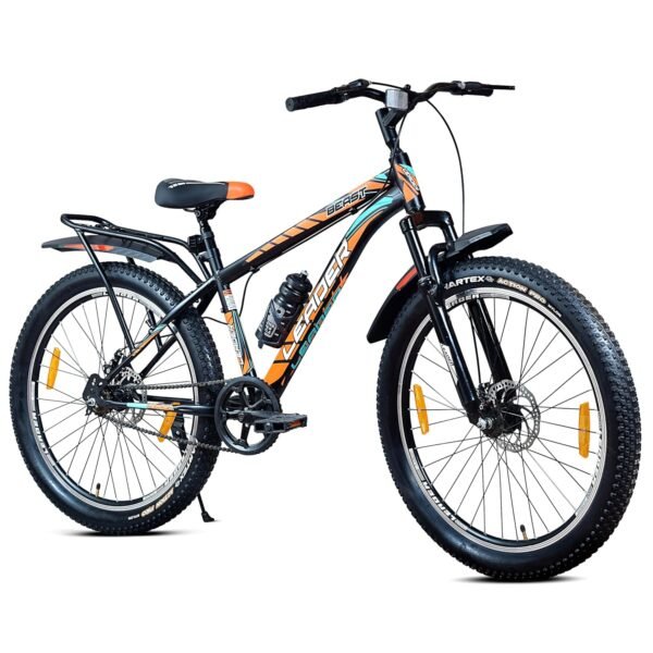Leader Beast 26 x 300 IBC Single Speed Fat Bike/Cycle for Men with inbuilt Carrier | Hybrid Cycle/City Bike with Front Suspension & Dual Disc Brake Bicycle | Ideal for 10+ Years - Matt Black