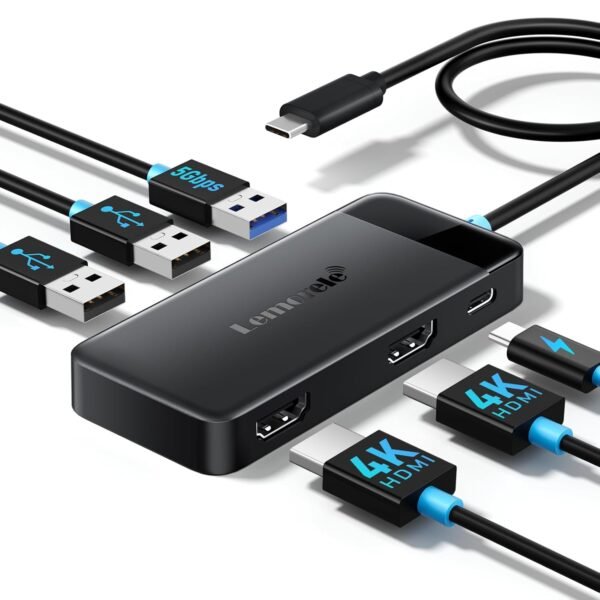 Lemorele USB C Laptop Docking Station, 6-in-1 Dual Display Adapter with 4K Dual HDMI for MacBook/Air（Supports AAA/ABB only）, HP, Dell, Surface, Windows