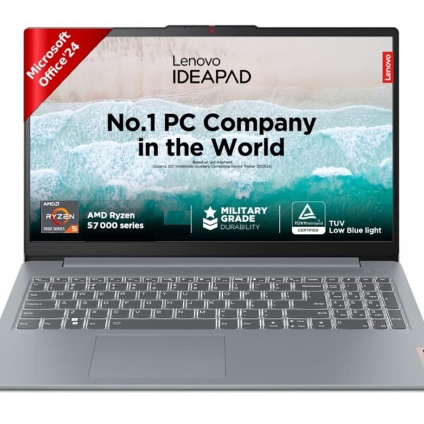 Lenovo Ideapad Slim 3 AMD Ryzen 5 7520U 15.6" (39.6cm) FHD Thin and Light Laptop (16GB/512GB SSD/Windows 11/Microsoft 365 Basic* + Office Home 2024/Backlit Keyboard/Grey/1.6Kg), 82XQ00XDIN