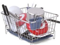 LiMETRO STEEL Stainless Steel Dish Drainer | After Wash Utensils Basket (Dish Rack with Tray & 2 Spoon Holders)