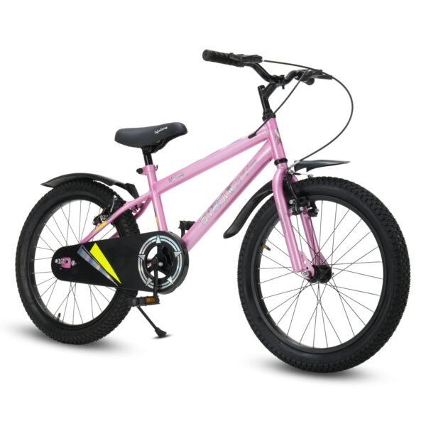 Lifelong Strong 20T SS Kids Cycle | Single Speed for Boys & Girls 7–10 Years | Rigid Fork, Premium V-Brake, Dual Tone Paint, Reflective Stickers, Steel Rims, Chain Cover & Mudguard (Black/Pink)