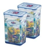 LocknLock Classic Rectangular Plastic Airtight Food Storage Container with Leak Proof Lid, 1.3 Liter, Transparent, Set of 2 (HPL809 x 2)