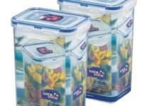LocknLock Classic Rectangular Plastic Airtight Food Storage Container with Leak Proof Lid, 1.3 Liter, Transparent, Set of 2 (HPL809 x 2)