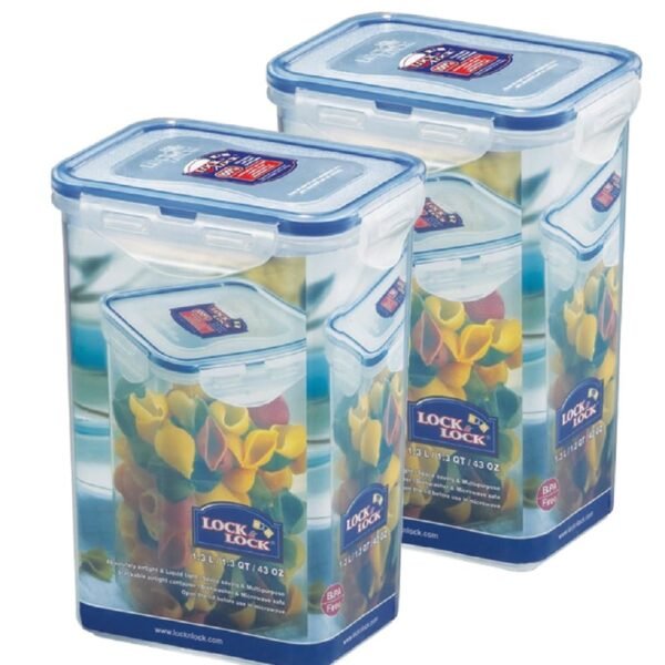 LocknLock Classic Rectangular Plastic Airtight Food Storage Container with Leak Proof Lid, 1.3 Liter, Transparent, Set of 2 (HPL809 x 2)