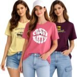 London Hills Women Cotton Printed T-Shirt Combo Pack of 3 | Loose Fit Half Sleeve Round Neck Graphic Tees for Girls & Ladies | Women’s Western Tops | Cute Trendy Print Summer Fashion T-Shirts