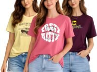 London Hills Women Cotton Printed T-Shirt Combo Pack of 3 | Loose Fit Half Sleeve Round Neck Graphic Tees for Girls & Ladies | Women’s Western Tops | Cute Trendy Print Summer Fashion T-Shirts