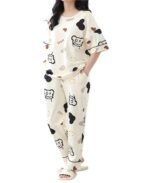 Louis Luxe Cotton Blend Womens Korean Night Dress || Full Pyjama Set ||Korean Nightsuit || Women Nightwear ||Round Neck Full Sleeve Nightsuit || Loungewear || Everyday Nightdress (ND-10)