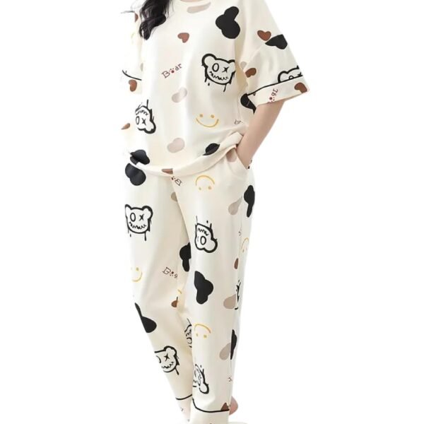 Louis Luxe Cotton Blend Womens Korean Night Dress || Full Pyjama Set ||Korean Nightsuit || Women Nightwear ||Round Neck Full Sleeve Nightsuit || Loungewear || Everyday Nightdress (ND-10)