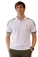 Louis Philippe Men's Slim Fit Premium High-End Pique in Superior Cotton Cut & Sew Design Color Block Shoulder Half Sleeve Polo Tshirt