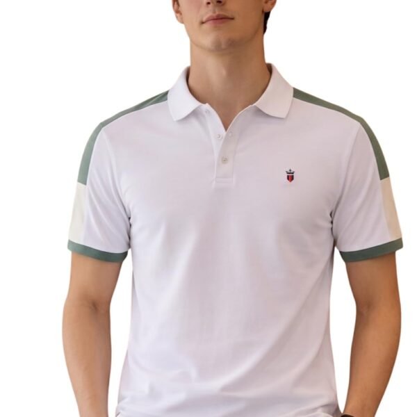 Louis Philippe Men's Slim Fit Premium High-End Pique in Superior Cotton Cut & Sew Design Color Block Shoulder Half Sleeve Polo Tshirt