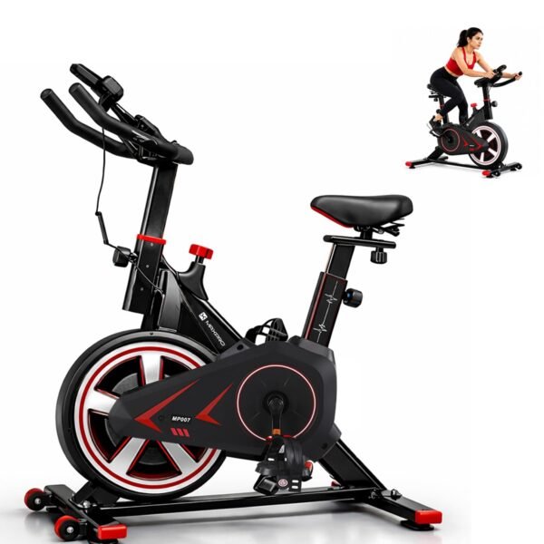 MAXPRO MP007 Spin Bike | Exercise Cycle for Home | 100KG Capacity | 8KG Flywheel | Adjustable Resistance | Silent Belt Drive |4way Adjustable Comfortable Seat Cushion | Indoor Cardio Workout Fitness Bike