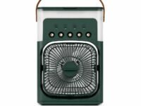 MZ F66 (AIR COOLER FAN) 3 Speed Gear with Spray Humidification Portable Mini Cooler Fan with 7 LED Colors & 1200mAh Battery with Automatic Timer Shut-off & 360° Vertically Rotatable Head