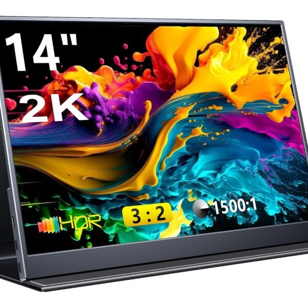 MagicRaven Portable LCD Monitor, 14" 2K Laptop Screen, Lightweight Dual USB C HDMI Second Gaminig Display with Speakers, Travel Monitor for PS4/5 Xbox Switch MAC PC Phone