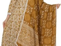 Meera Fab Women's Cotton Printed Blue Anarkali Kurta With Palazzo & Dupatta