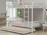 Metal Bunk Bed Twin Over Twin Size, Heavy Duty With Safety for Junior/Adults, White