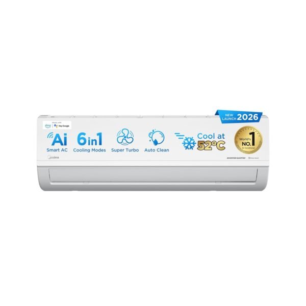 Midea 1.36 Ton 3 Star Inverter Split AC, Wi-Fi & 6-in-1, MAI18SD3R36W0 | Copper Condenser, Voice Control, 52°C Heavy Duty Cooling, HD+PM 2.5 Filter, Auto Clean, Santis Max DLX Wi-Fi, White