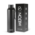 Milton Aura 1000 Thermosteel Water Bottle, 24 Hr Hot and Cold I Leak Proof Lid, ISI Certified I Vacuum Insulated I for Office, Gym, School I Black
