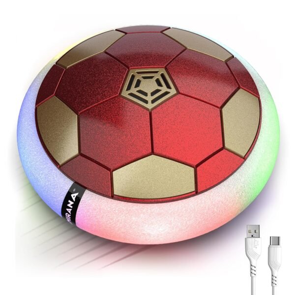 Mirana Air Football Smart Toy for Kids | 3-Mode USB Type-C Rechargeable Hover Ball | Indoor Electric Hoverball with LED Lights | Birthday Gift for Boys & Girls 2 3 4 5 6 7 8 9 10 Years (Red-Golden)