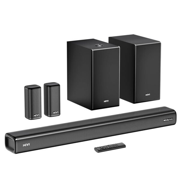 Mivi Nex 900 Dolby Audio Soundbar (New Launch)| 900W Signature Sound | 5.2 Channel Home Theatre System with Dual Subwoofers and Satellites | Nex Surround Sphere Tech | Bluetooth v5.3