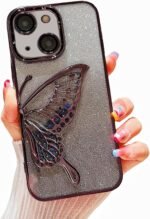 Mobistyle Designed For Iphone 14 Cover With Luxury Glitter Cute Butterfly Plating Design Aesthetic Women Teen Girls Back Cover Cases For Iphone 14 (Butterfly | Black) - Silicone