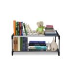 Modern 2 Tier Tall Narrow Metal Bookshelf for Home | Floor Mount Steel Rack Shelf | Book Organizer & Storage Rack | Book Shelves Cabinet for Living Room, Study & Office