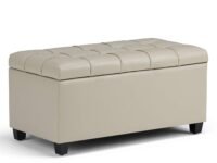 Modern Home 1 Seater Luper Tufted Storage Ottoman Pouffes With Storage Satin Cream Color Leather Standard Size, Off-White