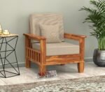 NATRAJ ART & CRAFT Sheesham Wooden 1 Seater Sofa for Living Room | Rosewood 1 Seater Cushion Sofa with Side Newspaper Holder for Home & Office (Honey, 1 Seater)