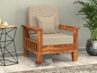 NATRAJ ART & CRAFT Sheesham Wooden 1 Seater Sofa for Living Room | Rosewood 1 Seater Cushion Sofa with Side Newspaper Holder for Home & Office (Honey, 1 Seater)