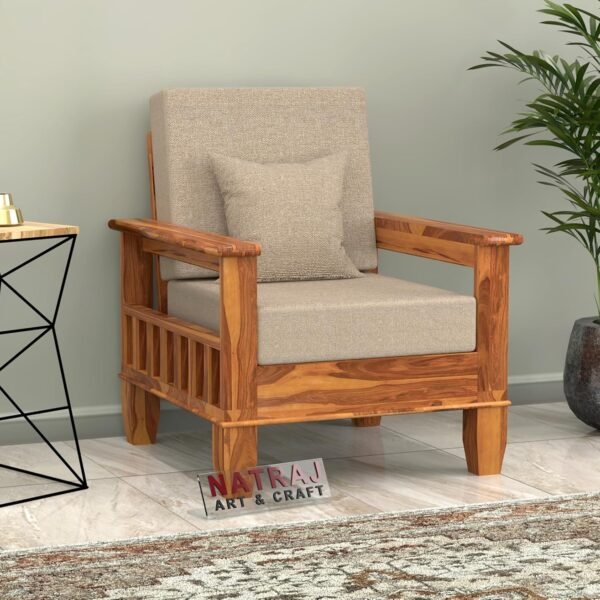 NATRAJ ART & CRAFT Sheesham Wooden 1 Seater Sofa for Living Room | Rosewood 1 Seater Cushion Sofa with Side Newspaper Holder for Home & Office (Honey, 1 Seater)