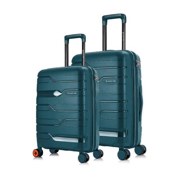 Nasher Miles Paris Hard-Sided Polypropylene Luggage Set of 2 | 55cm & 65cm | 8 Wheels Small & Medium Trolley Bag for Travel | Suitcase (Dark Green)
