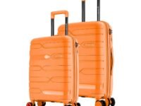 Nasher Miles Paris Hardshell-Sided Polypropylene Luggage Set of 2 Orange 8 Wheel Inline Trolley Bags (55 & 65 Cm), Medium