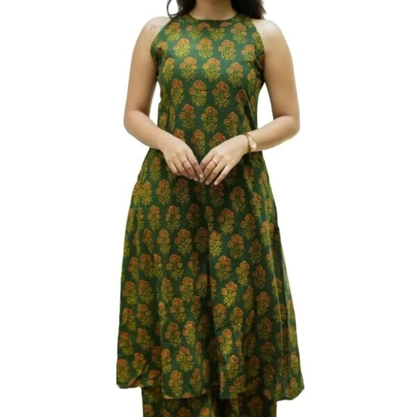 Nermosa Women Pure Cotton Kurta Palazzo Set | Sleeveless Printed Kurta with Palazzo Pants | Summer Friendly, Office Wear Co-Ord Set