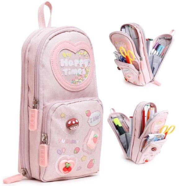 Niwlix Pencil Pouch Case Box for School Kids Girls Boy Large Capacity Multifunctional Pouch for School Kids Aesthetic Cute Stationary Gift 6 Layer with 3 Compartment - Pink