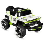 Norman Jr Battery Operated 4x4 ATV Runs on Garden & Sand Surface |Jeep Toy with Remote+Steering+RGB Light+Mp3 USB Music | Rechargeable Car for Kids to Drive 3to12 Years | XXXLarge Bumper- Green&White