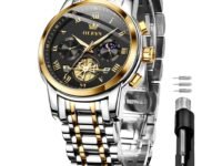 OLEVS Watches for Men Chronograph Business Wrist Watches Analog Quartz Moon Phase Stainless Steel Waterproof Luminous Dress Watches