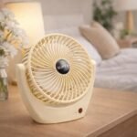 One94Store Portable USB Desk Fan, 1800mAh Rechargeable Handheld Fan with Stand, 3 Speed Low Noise Personal Cooling Fan, Up to 4Hrs Runtime for Home, Office & Travel (Creamy White)