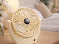 One94Store Portable USB Desk Fan, 1800mAh Rechargeable Handheld Fan with Stand, 3 Speed Low Noise Personal Cooling Fan, Up to 4Hrs Runtime for Home, Office & Travel (Creamy White)