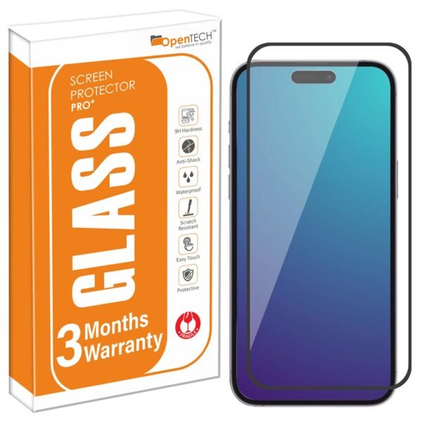 OpenTech® Military-Grade Tempered Glass Screen Protector for iPhone 15 Pro with Edge to Edge Full Screen Coverage | Scratch Resistant | Case Friendly | Easy Installation Kit