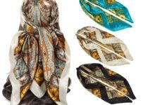 PALAY® 3Pcs Silk Scarf for Women Stylish, Satin Neck Head Scarf for Women, 35 In Square Summer Comfy Beach Hair Scarf, Fashion Print Silk Scarves for Woman Ladies Gift