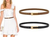 PALAY® Waist Belt for Women Jeans, 2pcs Black & Brown Belts for Women Dresses, PU Leather Skinny Fashion Ladies Belt for Woman Dresses Blouse Blazer