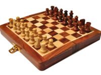 PALM ROYAL HANDICRAFTS Very Small Size Wooden Handmade Foldable Magnetic Chess Board Set with Magnetic Pieces and Extra Queens for Kids and Adults (7.5x7.5 Inches, Brown)